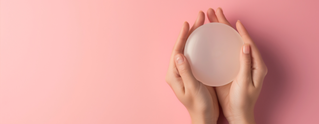 Frau hält ein Brustimplantat in Aachen in ihren Händen